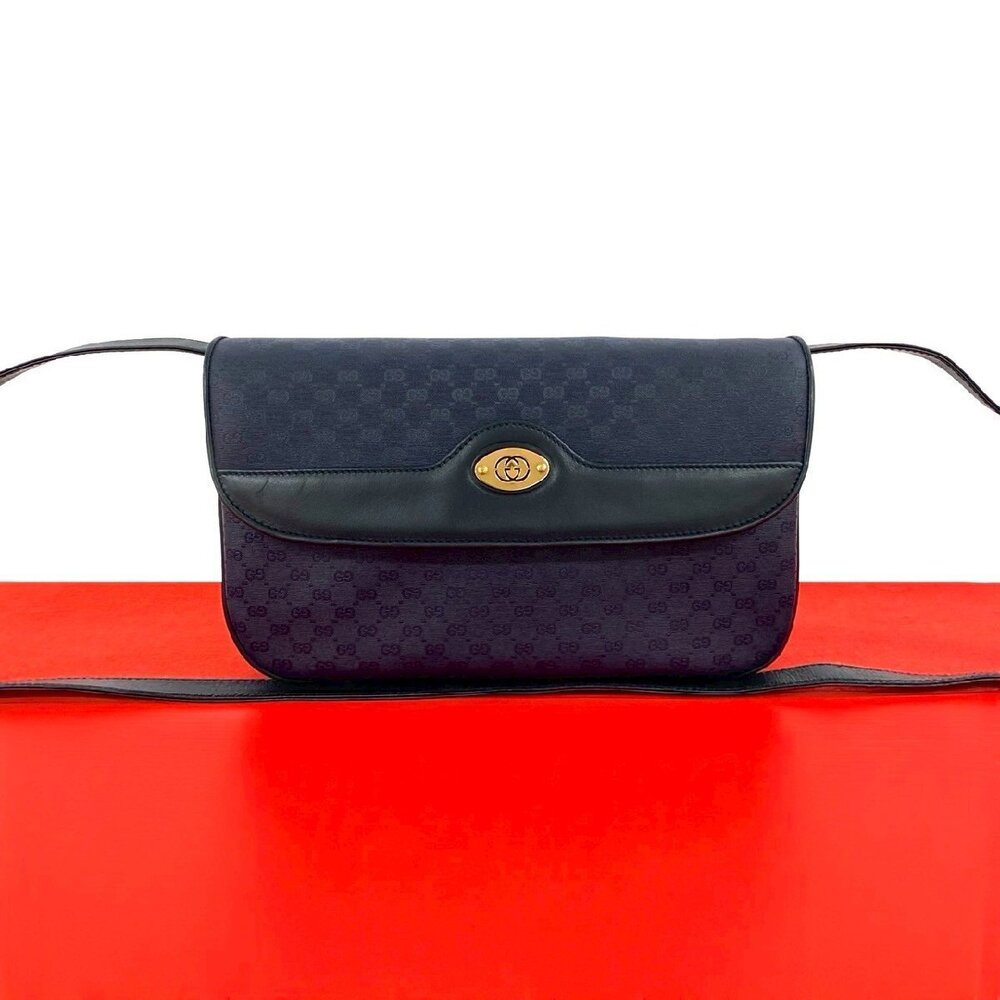 GUCCI GG leather shoulder bag Clutch sacoche Navy Blue